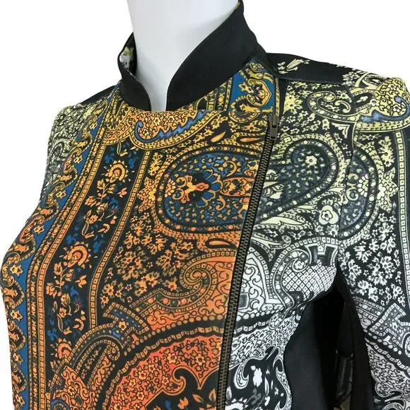 Clover Canyon Moto Jacket Size S Multicolor Paisley Artwear Neoprene Boho Artsy - Picture 3 of 16